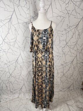 Mamey Mira Boutique Snakeskin Print Strappy Tiered Maxi Dress
